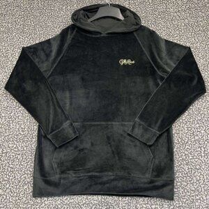 Grassroots California Hoodie Men Extra Large Black Velour Pullover Long Sleeve